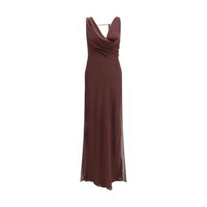 The Andamane Brown Silk Long Women's Dress